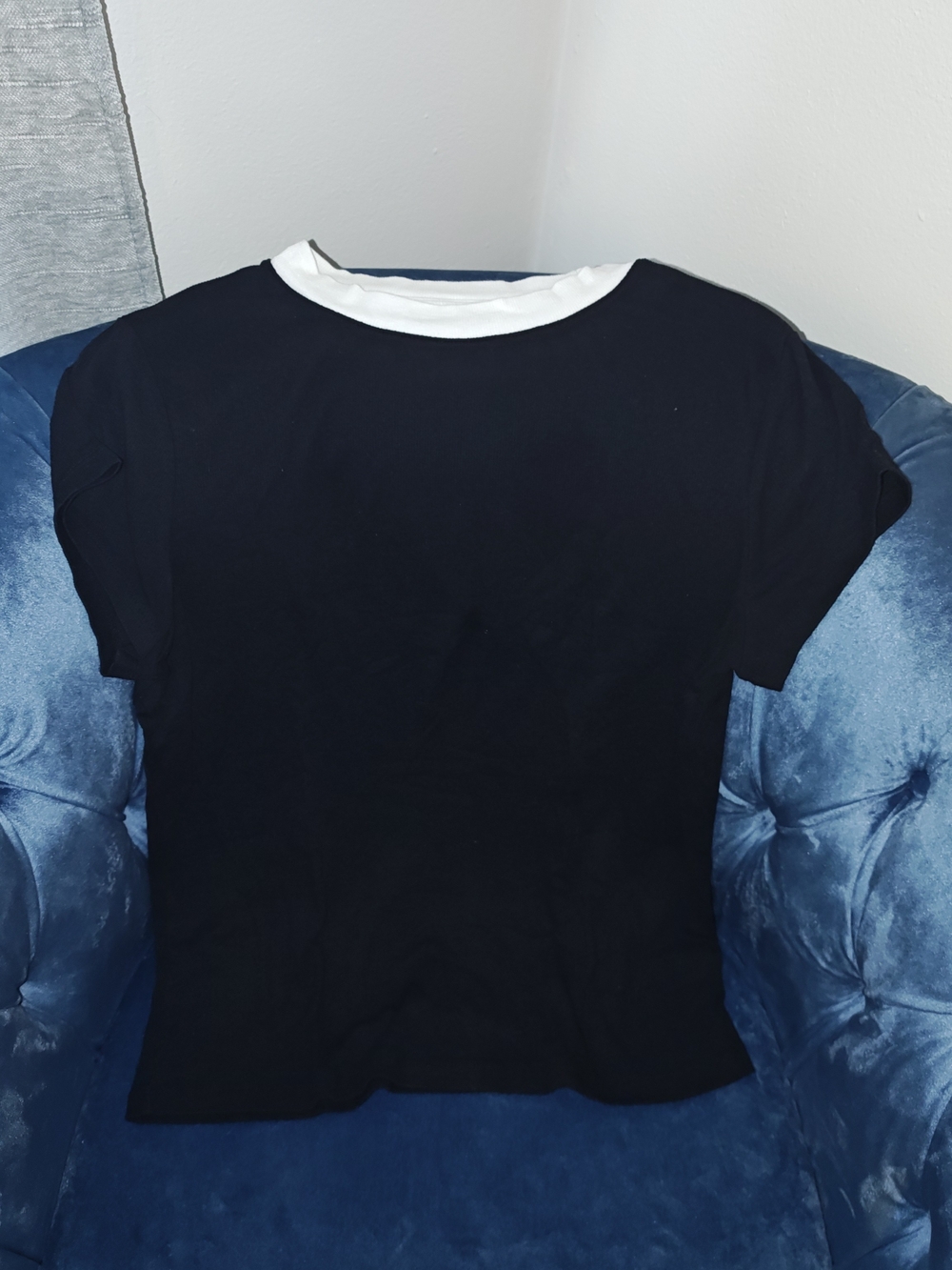 a new day Black Short Sleeve Tee with White Crewneck Trim